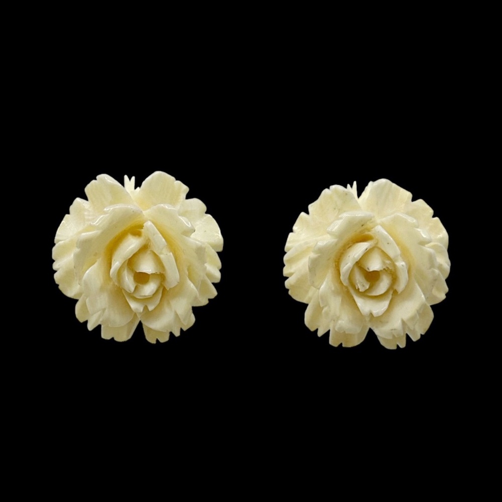 Vintage 12k gold filled carved rose ivory clip on earrings - GM492